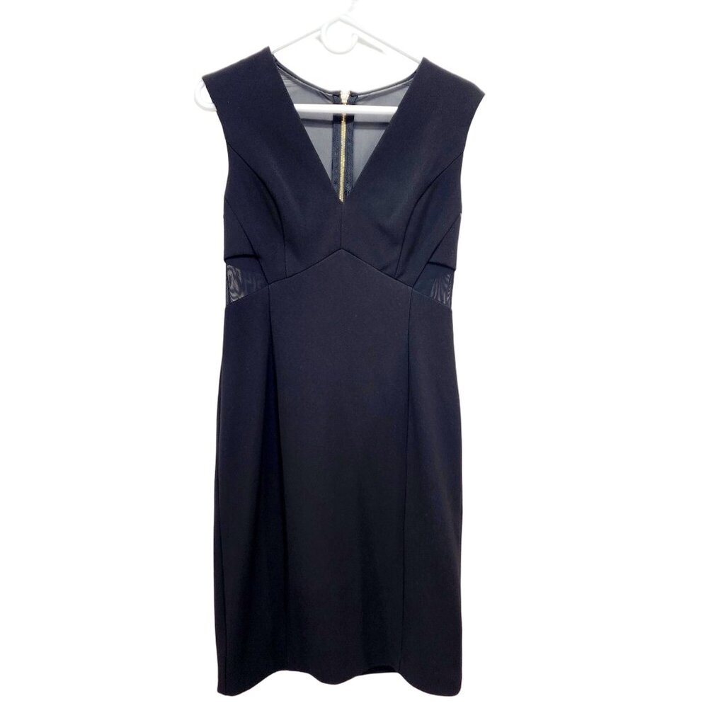 Aiden Mattox Womens Black midi Dress Sleeveless V Neck With Sheer Accents Size 8